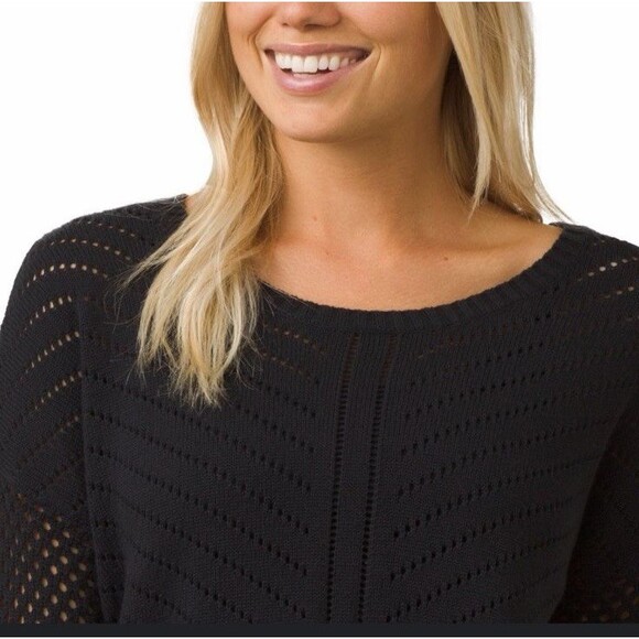 prAna Parker Perforated Crochet Open Knit Sweater Black Size XS Organic Cotton - Picture 4 of 16